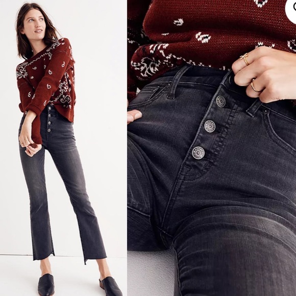 Madewell Cali Demi Boot Button Front Raw Hem Jeans - Picture 1 of 15